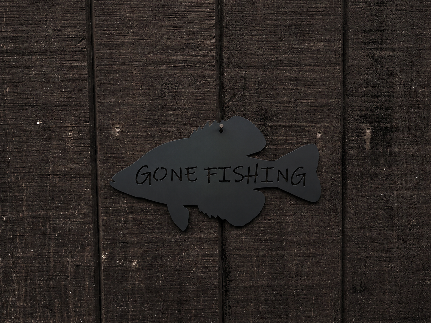 Crappie, Gone Fishing Sign - Rustic Cabin Style