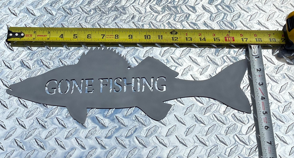 Walleye Gone Fishing Sign - Rustic Cabin Style