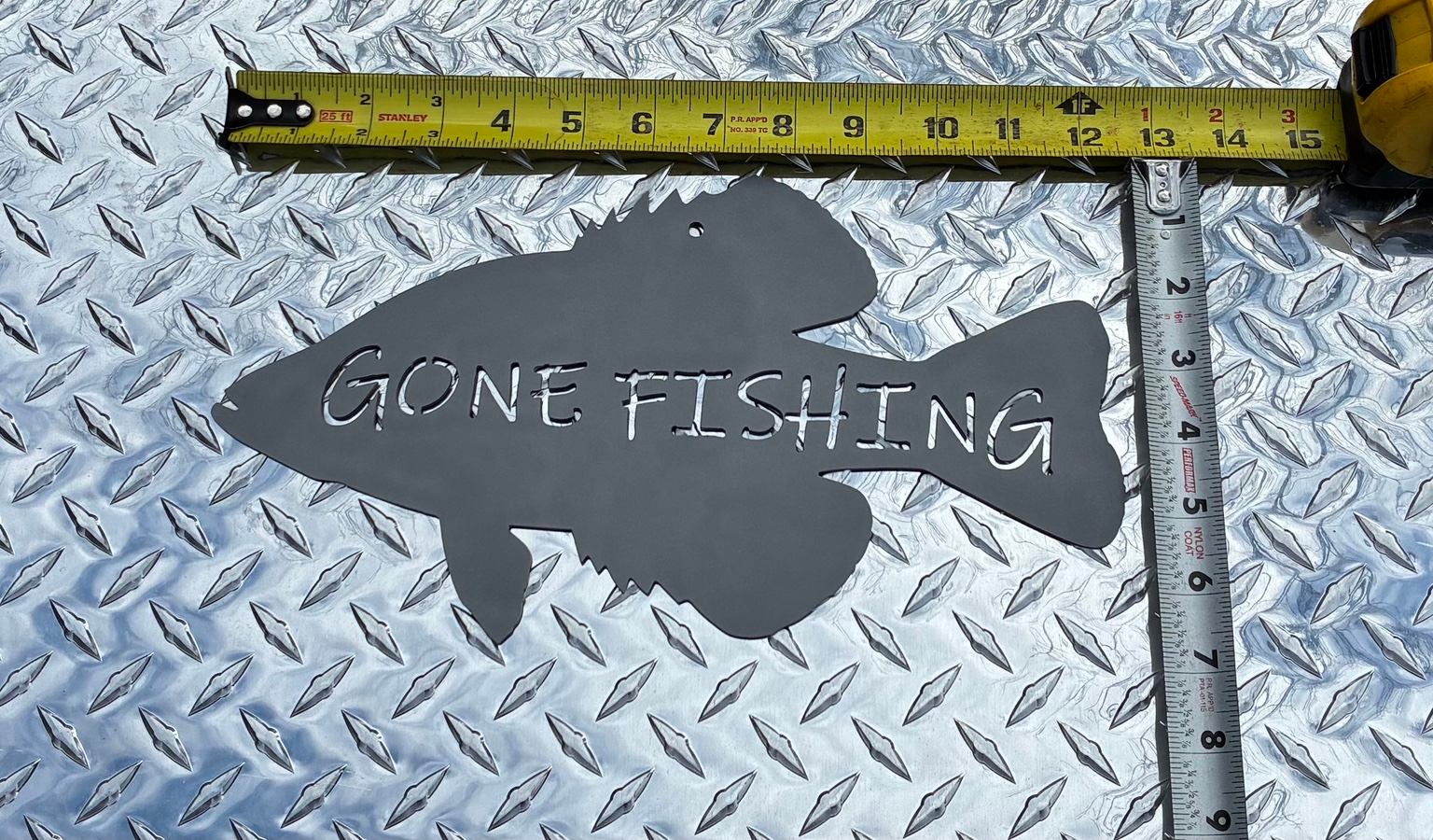 Crappie, Gone Fishing Sign - Rustic Cabin Style