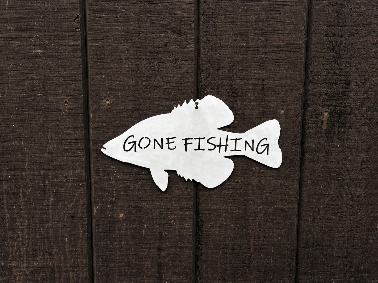 Crappie, Gone Fishing Sign - Rustic Cabin Style