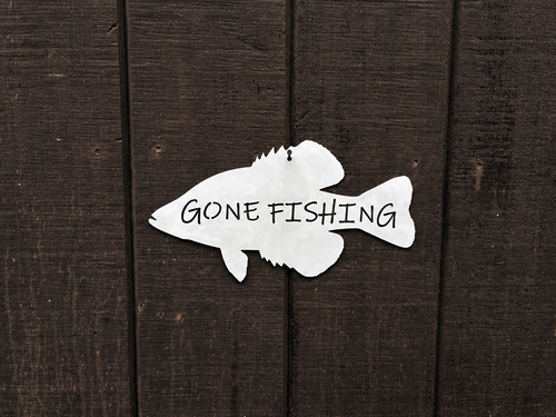 Crappie, Gone Fishing Sign - Rustic Cabin Style